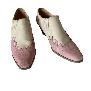 Oak Tree Western Suede Booties Pink Cream Size 8